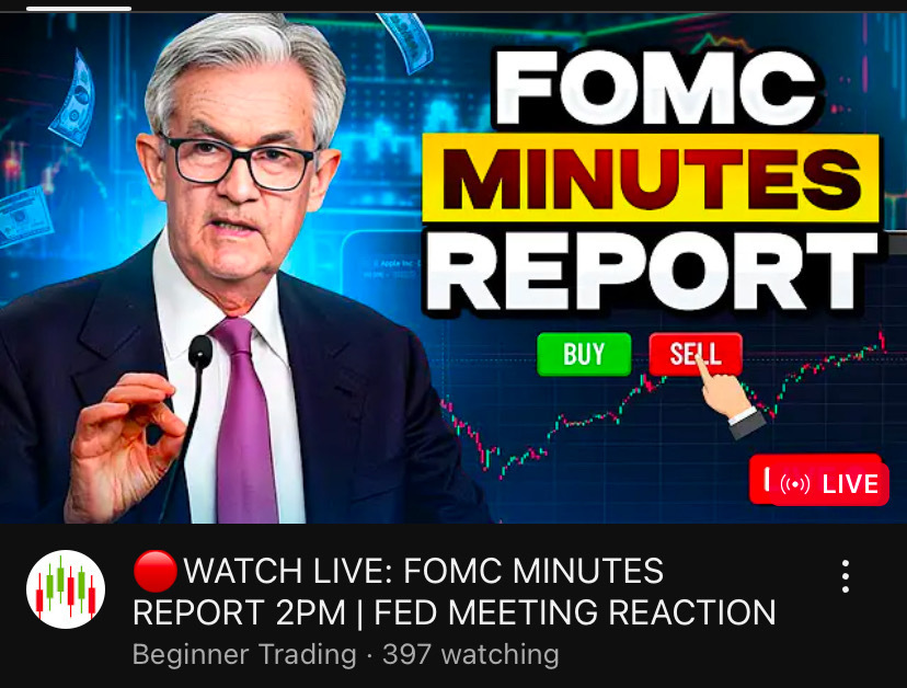 $SPDR S&P 500 ETF (SPY.US)$ Beginner Trading on youtube is streaming the fed minutes report and breaking down the info if you want to check it out and join in t...