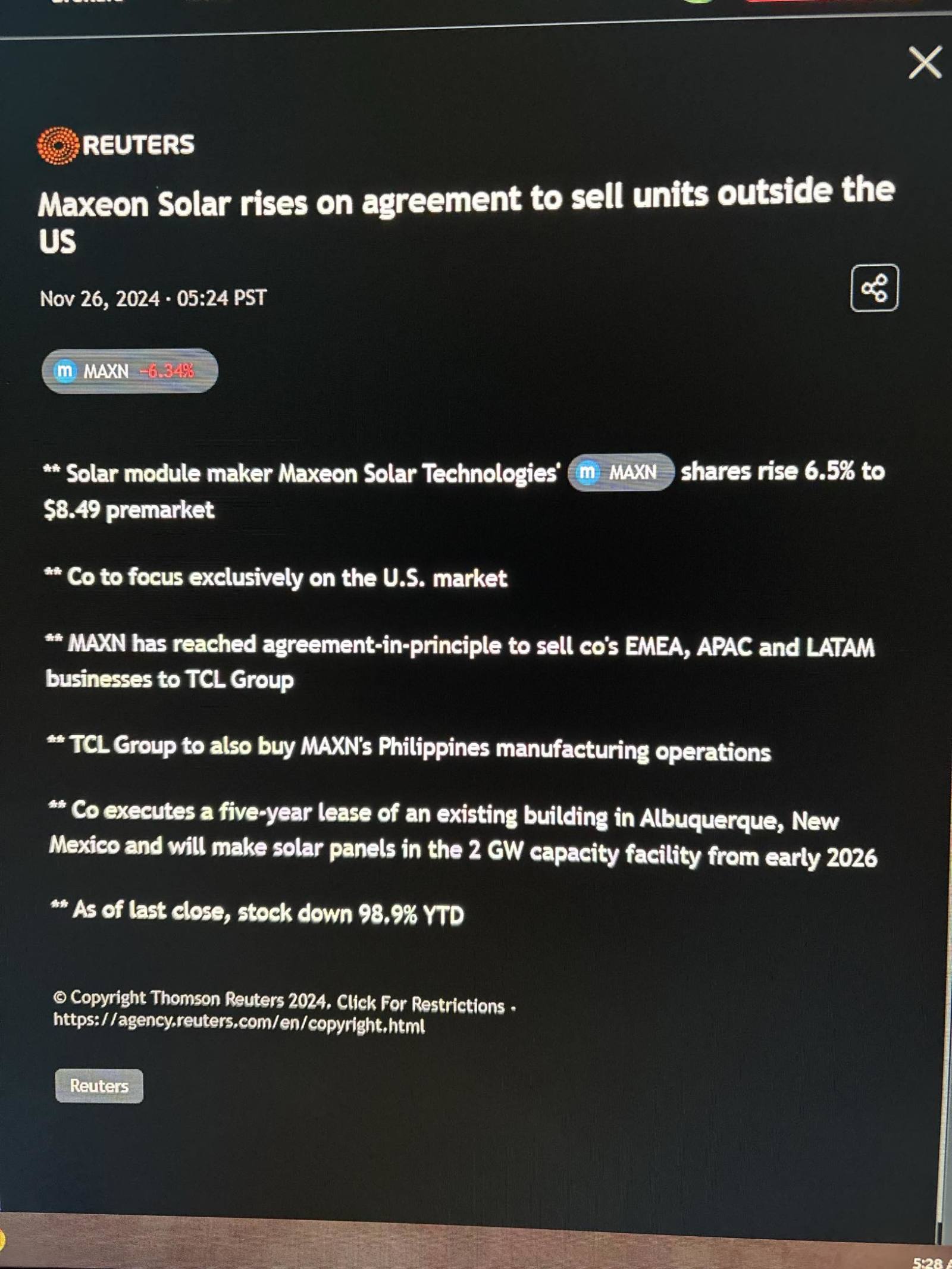 $Maxeon Solar Technologies (MAXN.US)$