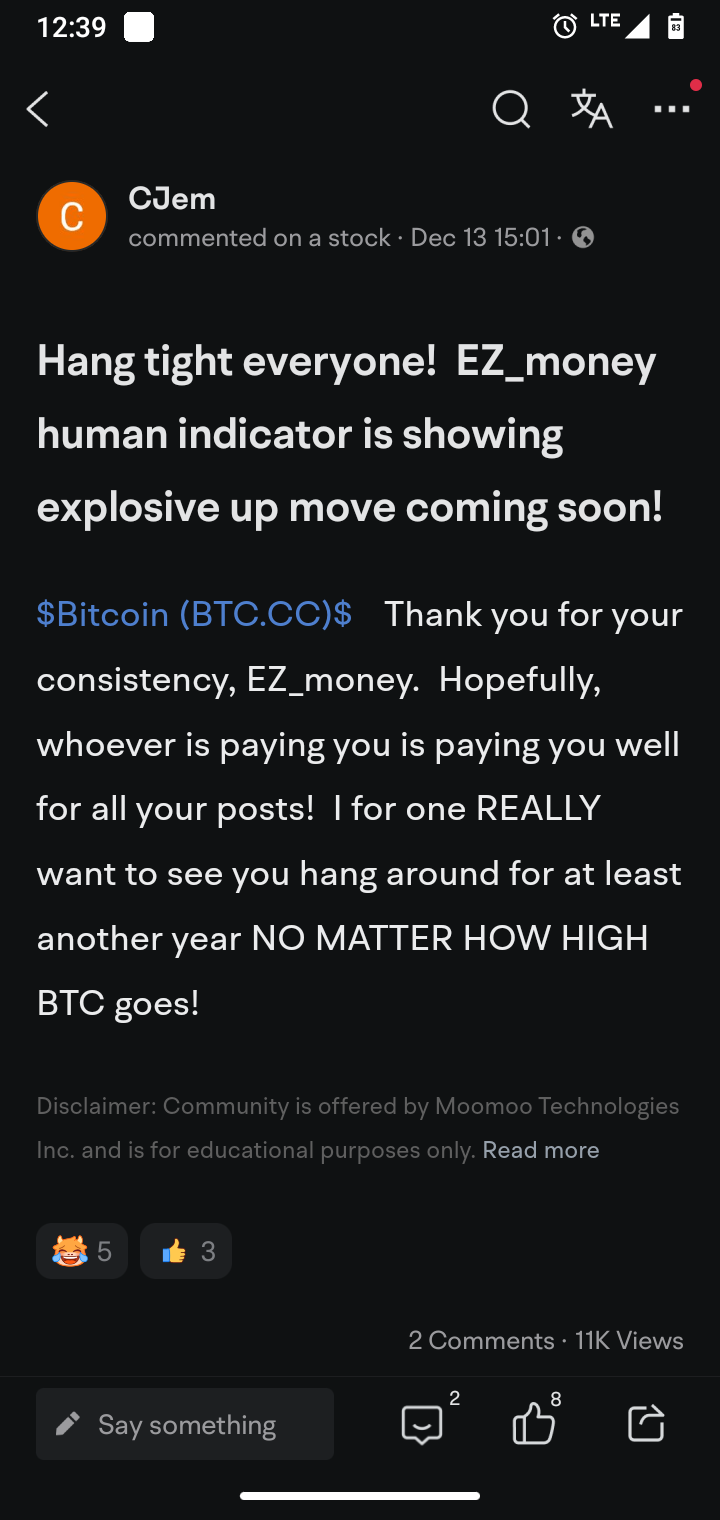 Can EZ_money human indicator be this good?  Based on the saltiness of his posts, I think we might get more upside move!  Thank you EZ_money!