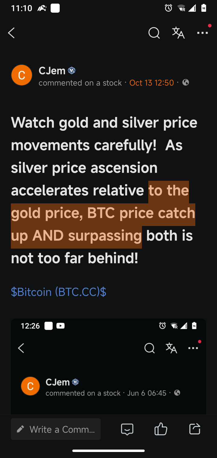 BTC move is right on que confirmed by the latest Silver break out.  Watch for Silver's relative strength against Gold for a while to be overtaken by BTC's viole...