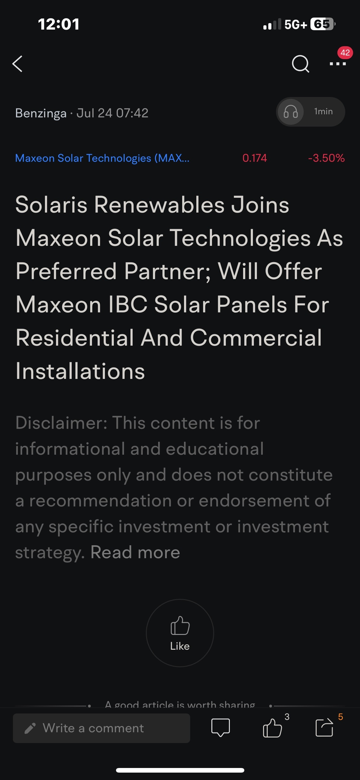 $Maxeon Solar Technologies (MAXN.US)$