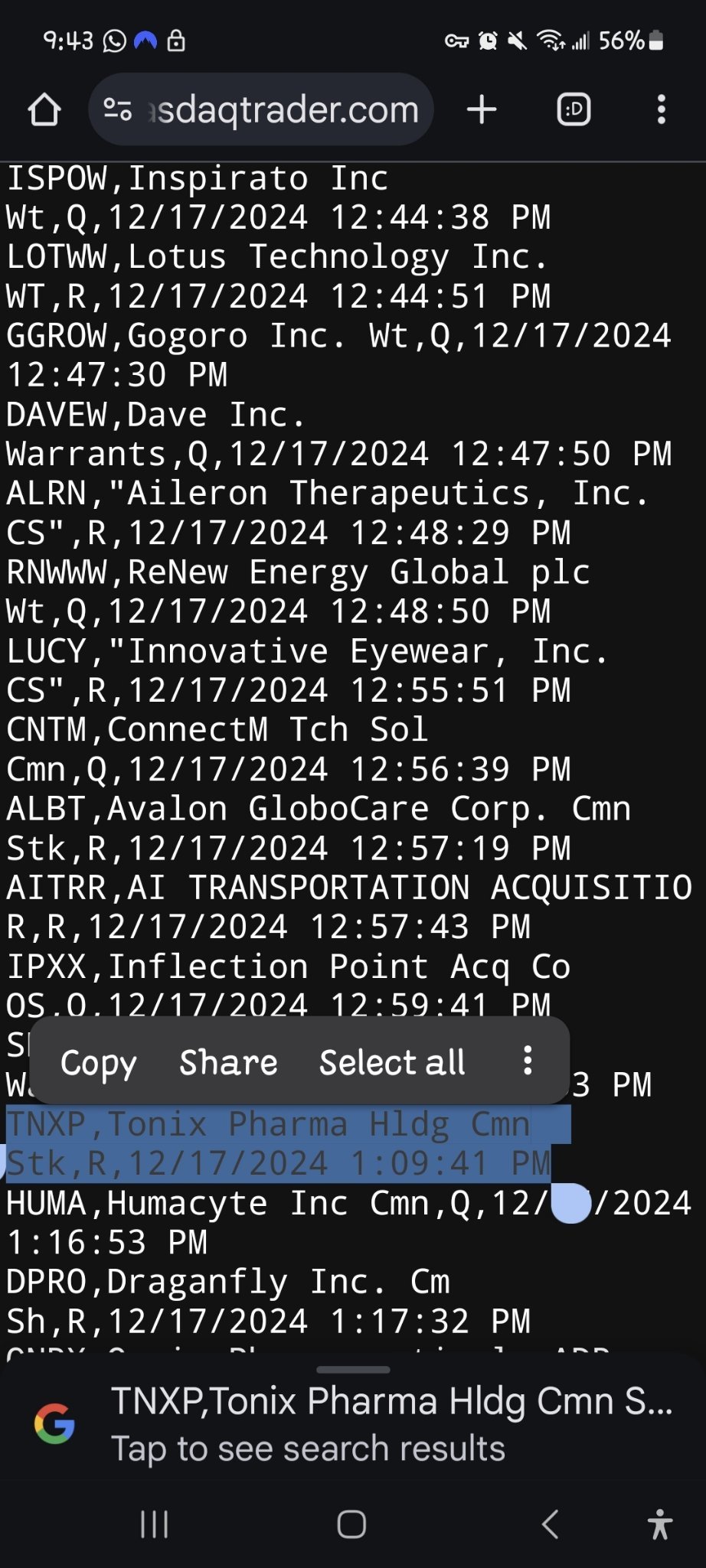 $Tonix Pharmaceuticals (TNXP.US)$ SSR ENABLED FOR 12 /18 /24 (THEY CAN'T SHORT SALE ON 12 /18 /24) CAN IT BREAK 1 BILLON TOMORROW  (TODAY IF YOU ARE NOT IN PST)...