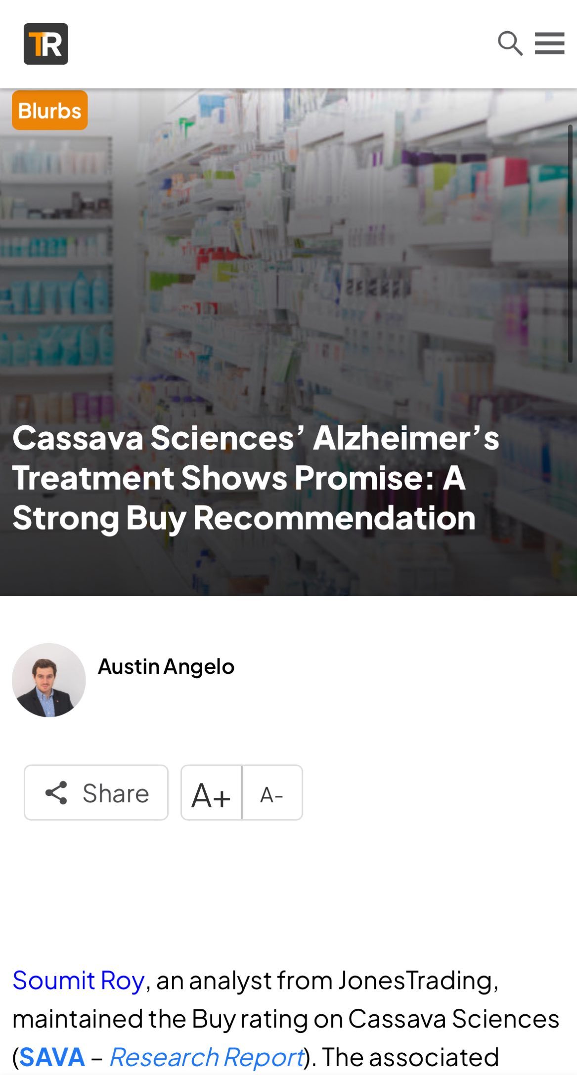 $Cassava Sciences (SAVA.US)$ Cassava Sciences’ Alzheimer’s Treatment Shows Promise: A Strong Buy Recommendation  The Naked shorting shares is wrong . Safety has...