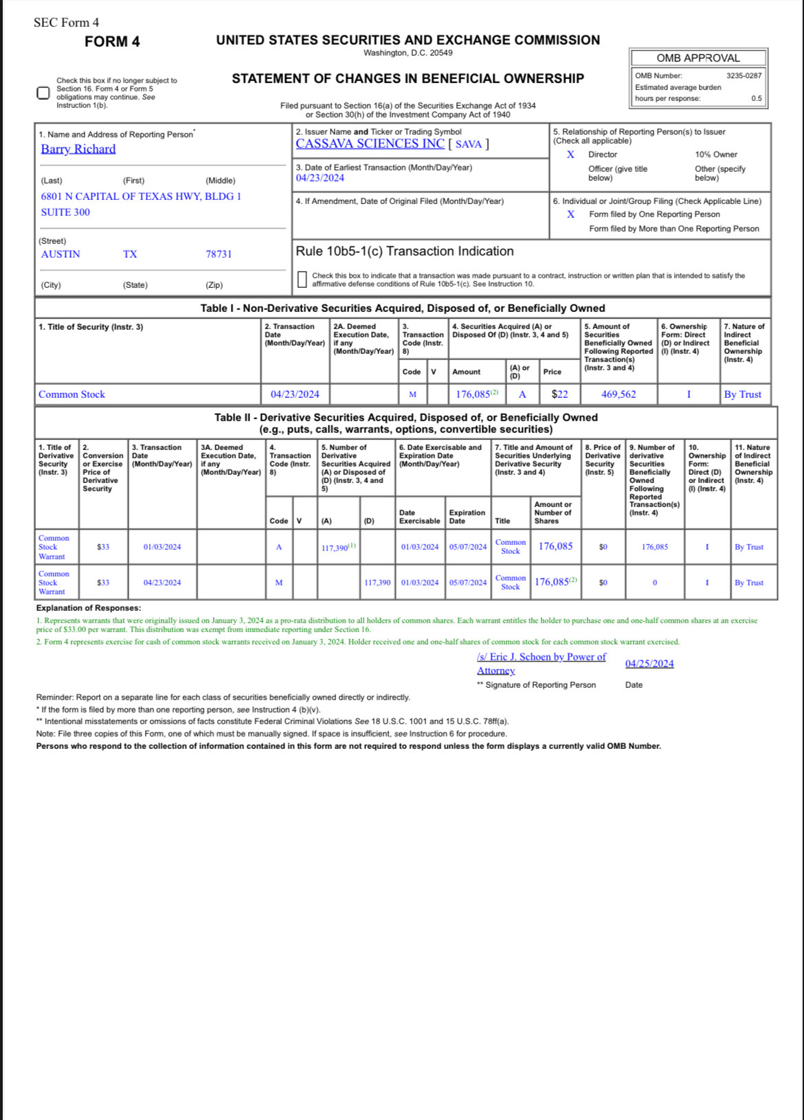 $キャッサバ サイエンシズ (SAVA.US)$別のインサイダーのバリー・リチャードがさらに新しい株式を取得し、誰も売らない。1900人が副作用のない治療を受け、衰退を遅らせ、認知を改善しています。フェーズ3の試験が終了間際であるため、世界中がこの治療法から大いに利益を得るでしょう。