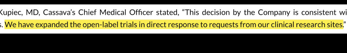 $Cassava Sciences (SAVA.US)$ The Research Sites, SAVA Patients & Families were requesting it because they saw improvement 🚀✨