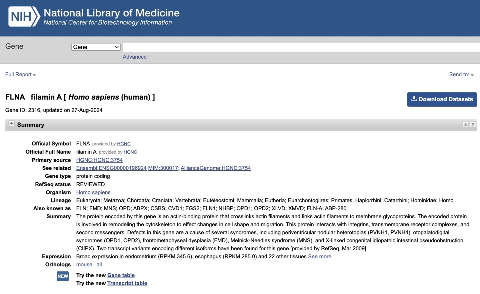 $Cassava Sciences (SAVA.US)$ 一些关于Filamin A的看好新文章于2024年8月27日从NIH发布： “该编码蛋白质参与重塑细胞骨架以改变细胞形状和迁移的过程。该蛋白质与整合素、跨膜受体复合物和第二信使相互作用。”