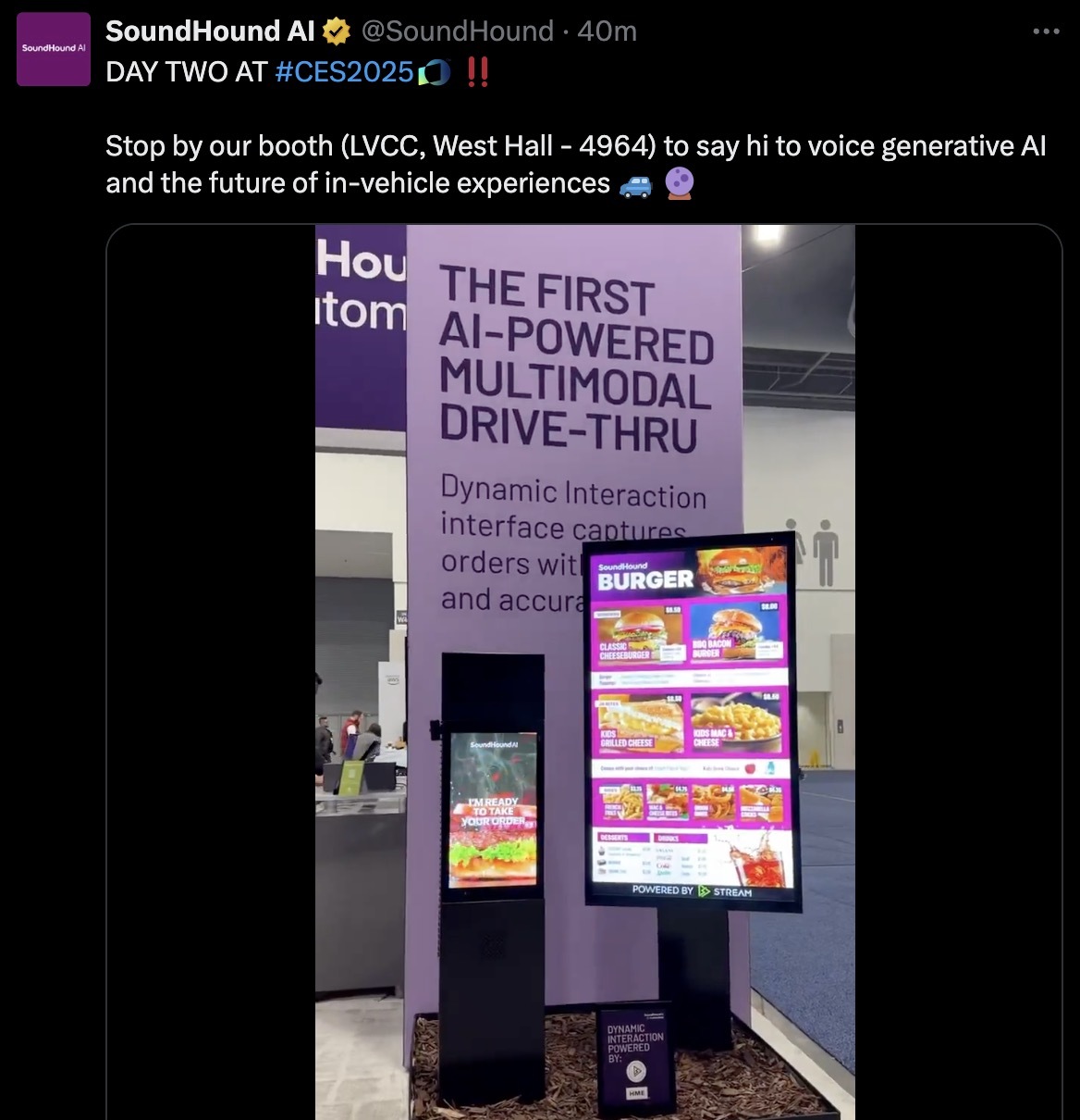 $SoundHound AI (SOUN.US)$空頭僅僅是在利用糟糕的市場，但人工智能已經到位並且無論如何都在接管!!! “CES2025第二天‼️ 歡迎光臨我們的展臺（LVCC，西展廳 - 4964），與語音生成人工智能和汽車內體驗的未來打個招呼 🚙 🔮"