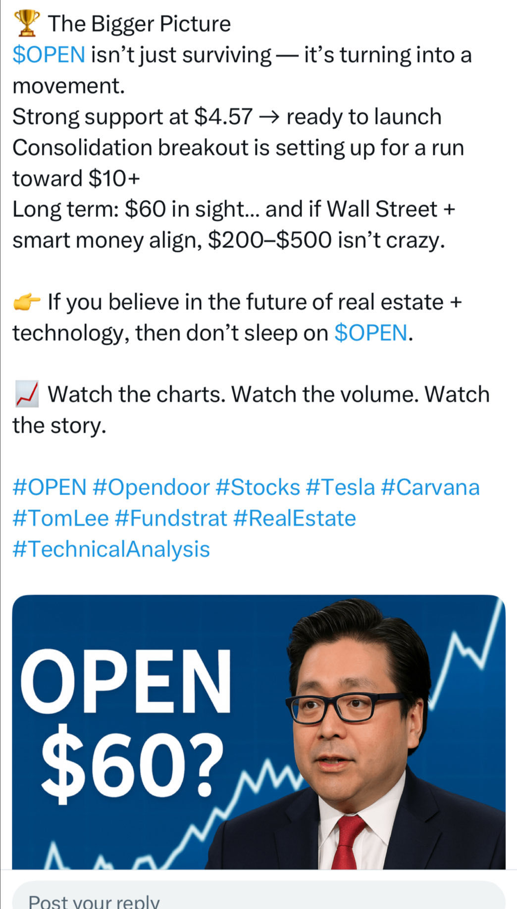 从8 美元到60 美元？汤姆·李大胆的$OPEN 预测🚀（Fundstrat 联合创始人及华尔街策略师） - moomoo 社区