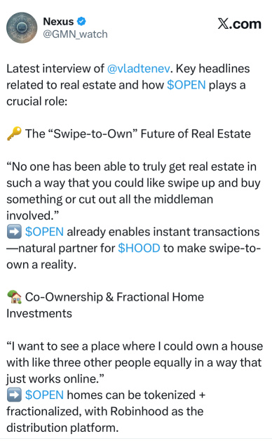 不要忽视这个重要信号 ⚡ — Robinhood 与 Opendoor 合作的可能性。