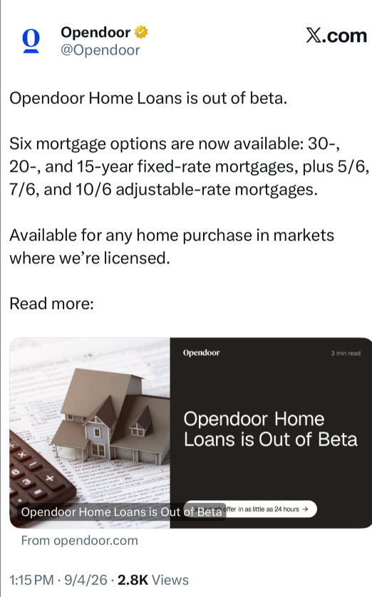 我之前分享过这个消息，现在它正式官宣了——直接来自Opendoor！😄💙🏠