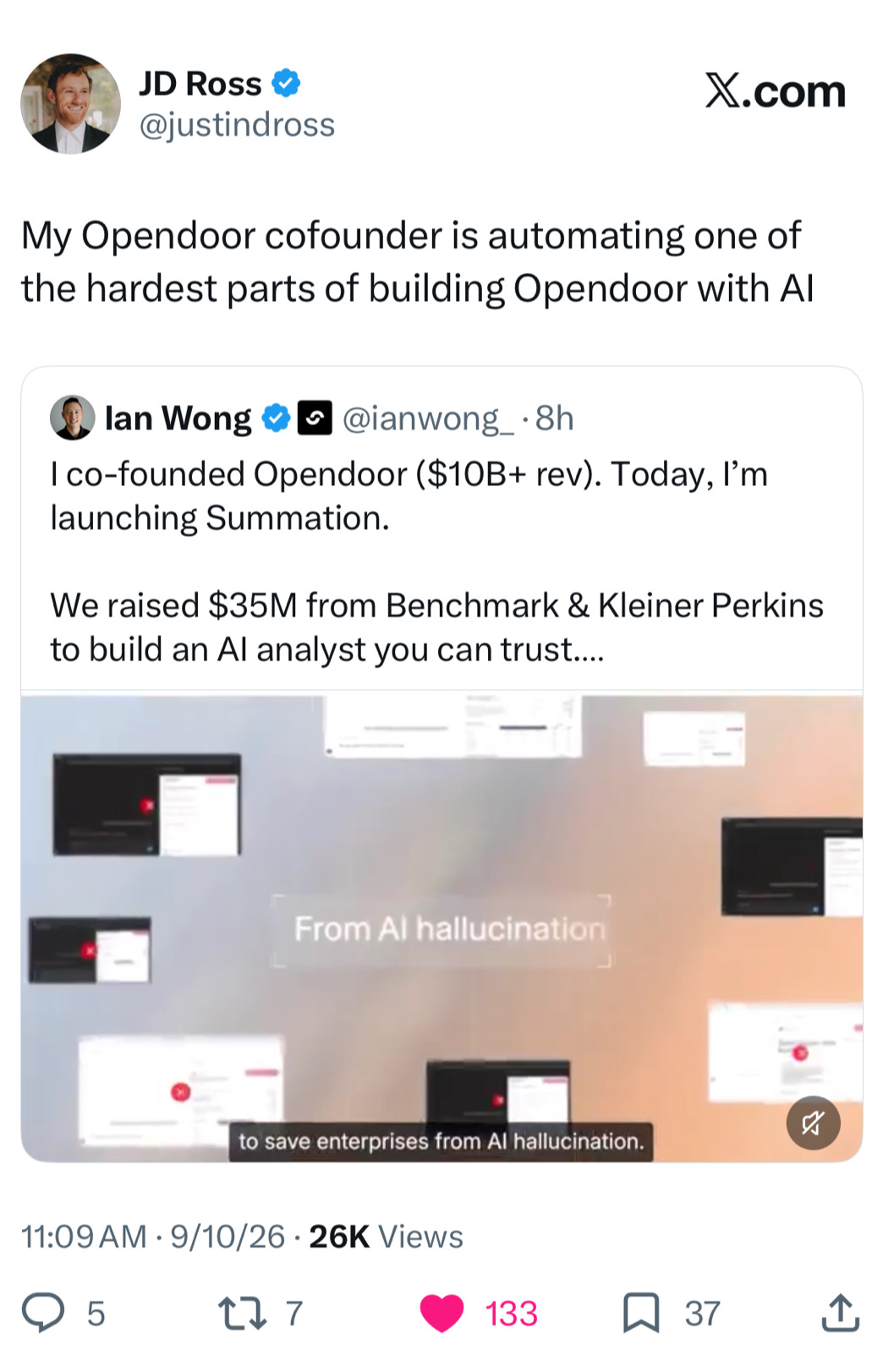 看到Opendoor聯合創始人從將$OPEN營收規模擴大至$100億以上的過程中汲取經驗,並將這些經驗用於創立一家新的人工智能公司,非常有意思。👀🤖🏠