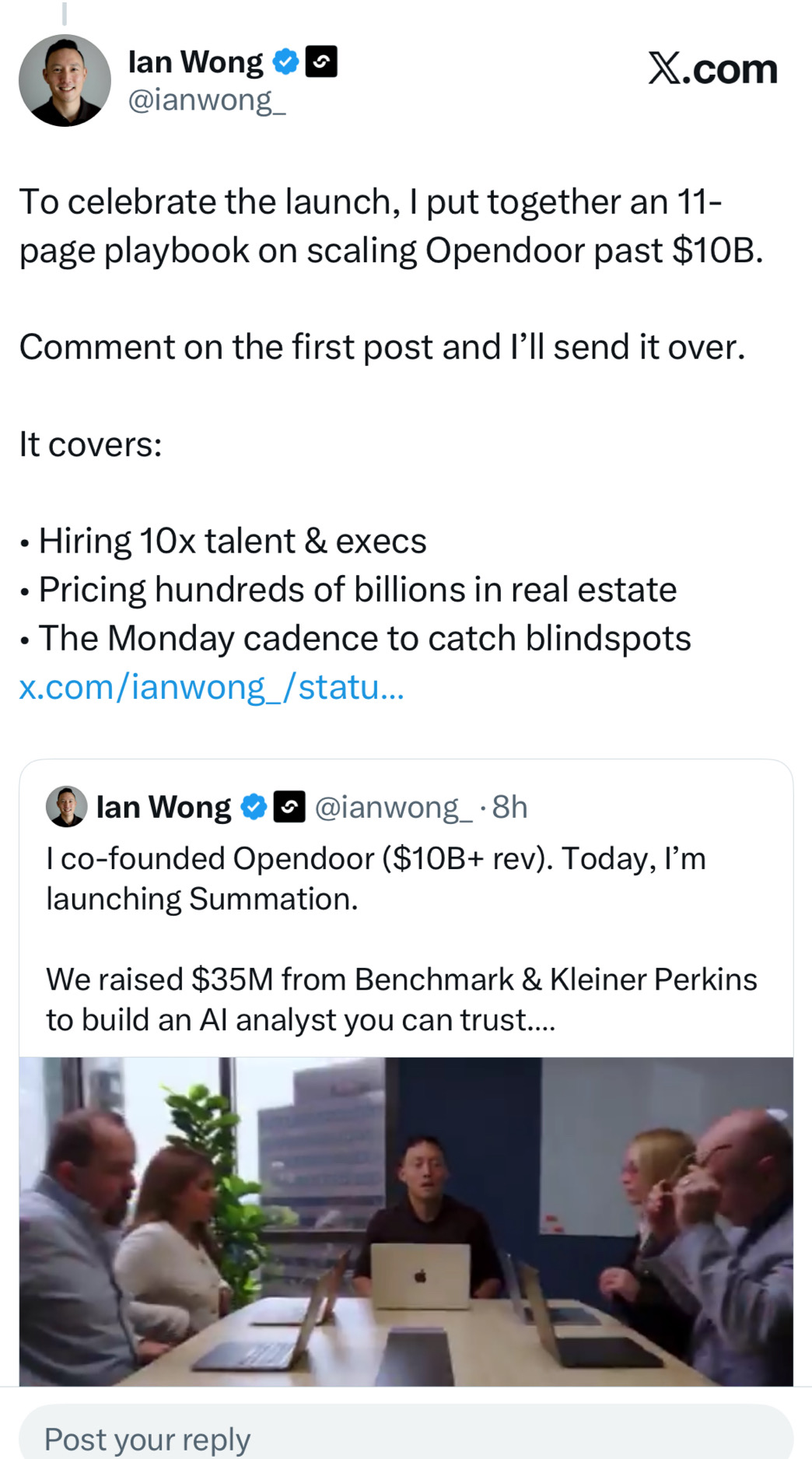 看到Opendoor聯合創始人從將$OPEN營收規模擴大至$100億以上的過程中汲取經驗,並將這些經驗用於創立一家新的人工智能公司,非常有意思。👀🤖🏠
