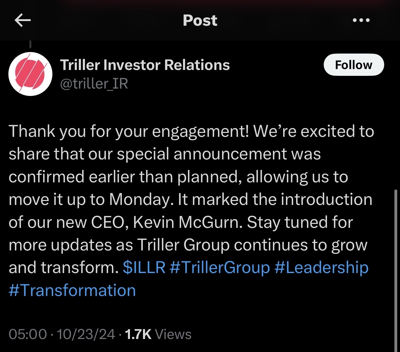 $Triller Group (ILLR.US)$ unreal.