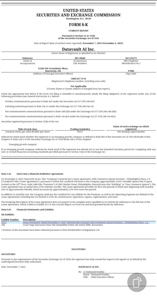 Datavault ai inc. signs lease for philadelphia office space