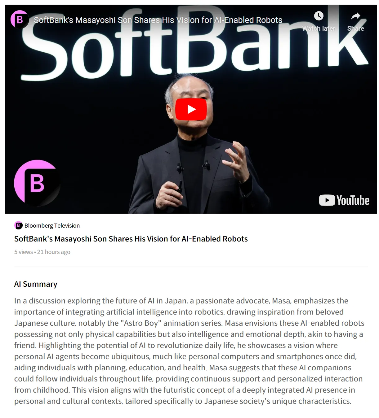 $英伟达 (NVDA.US)$ [英伟达的今日新闻!] SoftBank的孙正义和英伟达的黄仁勋分享了他们对人工智能的愿景。他们还开玩笑说SoftBank早期入股英伟达的事情！ 访问我们的服务以随时了解最新的彭博新闻并接收摘要。 [链接: Vest Way]