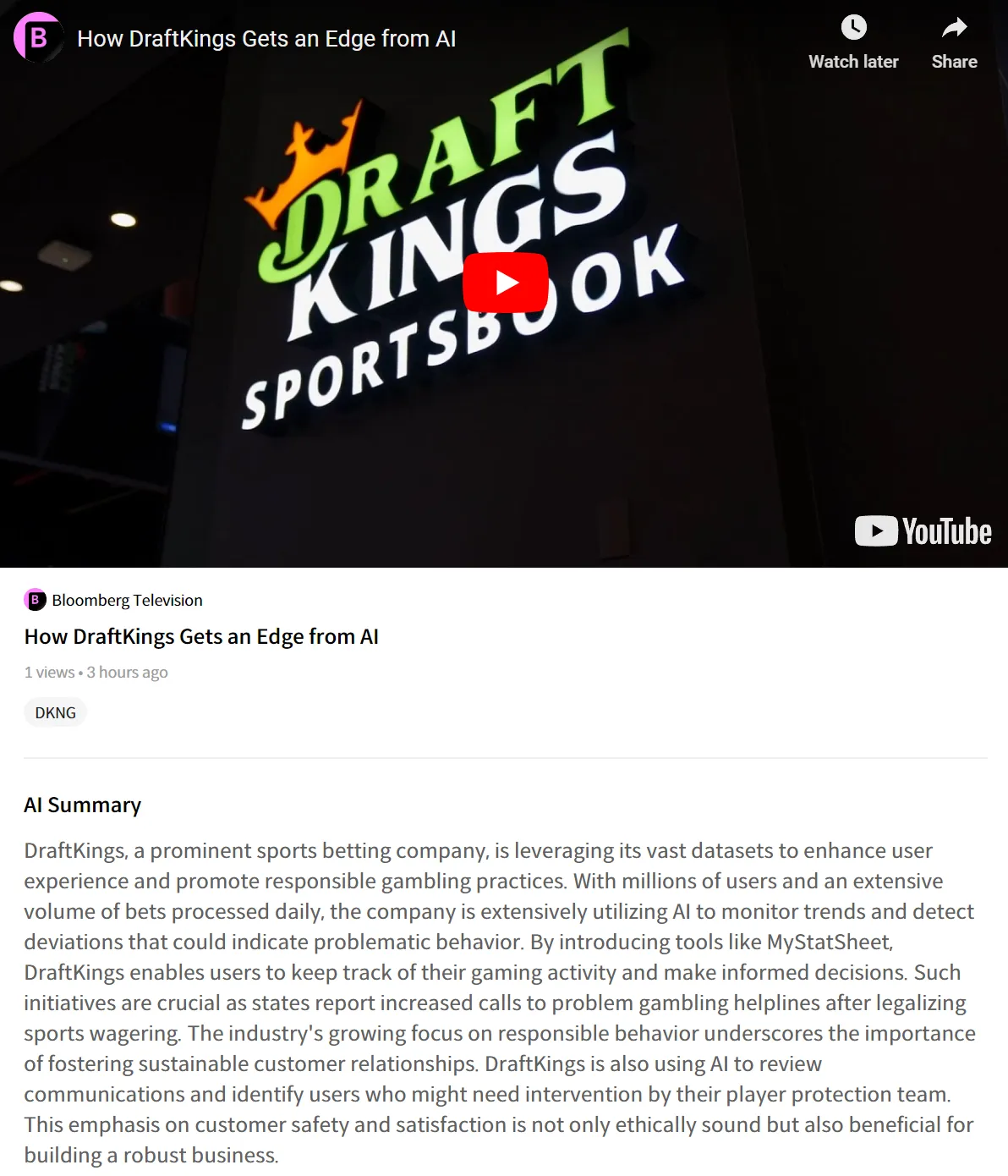 $DraftKings (DKNG.US)$ [Today’s News on DKNG!] EDraftKings is using AI to enhance their user experience. DraftKing and it’s industry peers are focusing on AI us...