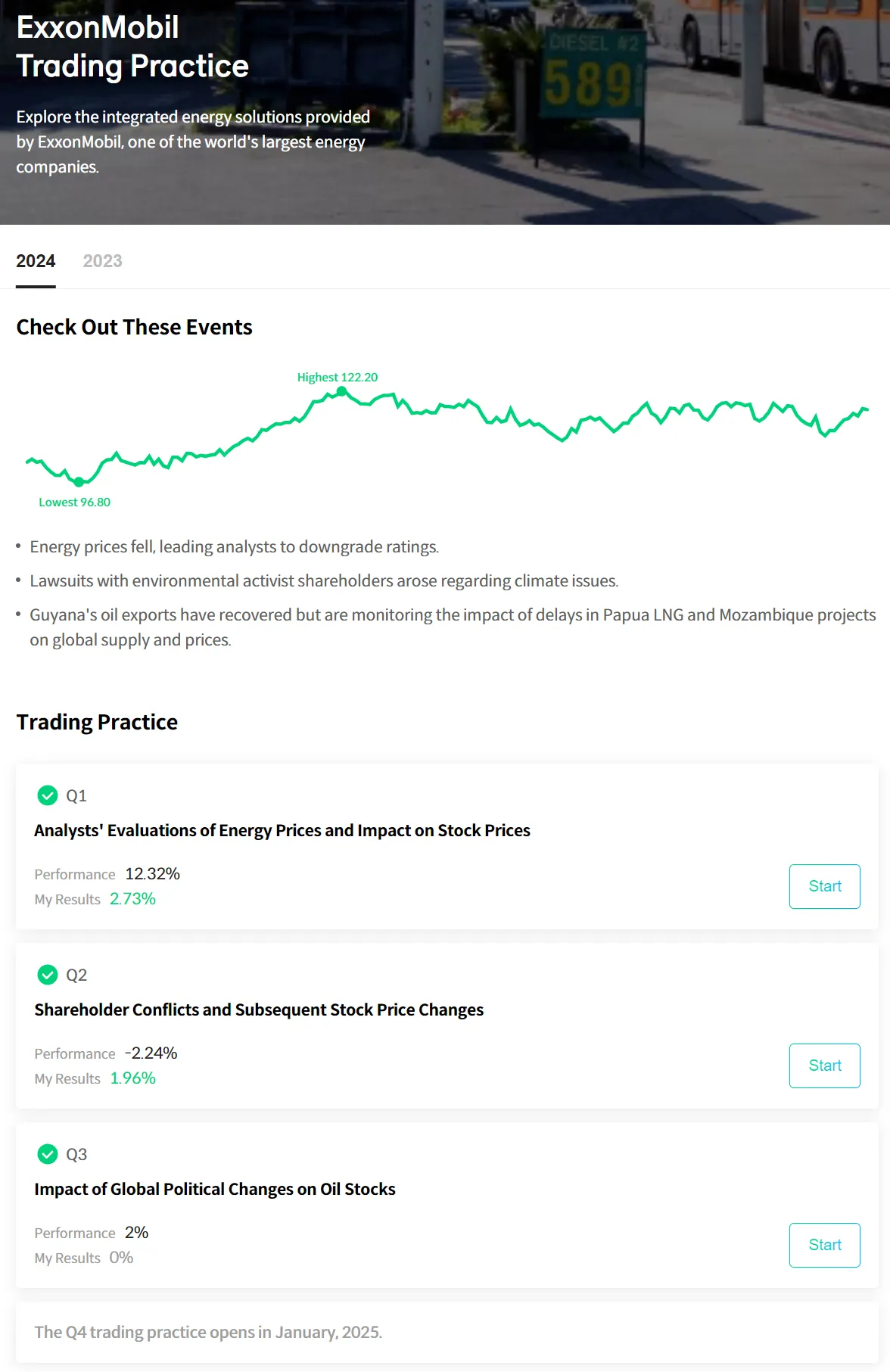 $Exxon Mobil (XOM.US)$ XOM rose 17.54% YTD. But Why? Check out events related and practice trading in the past with our service, Vest Way. [Share Link: https://...