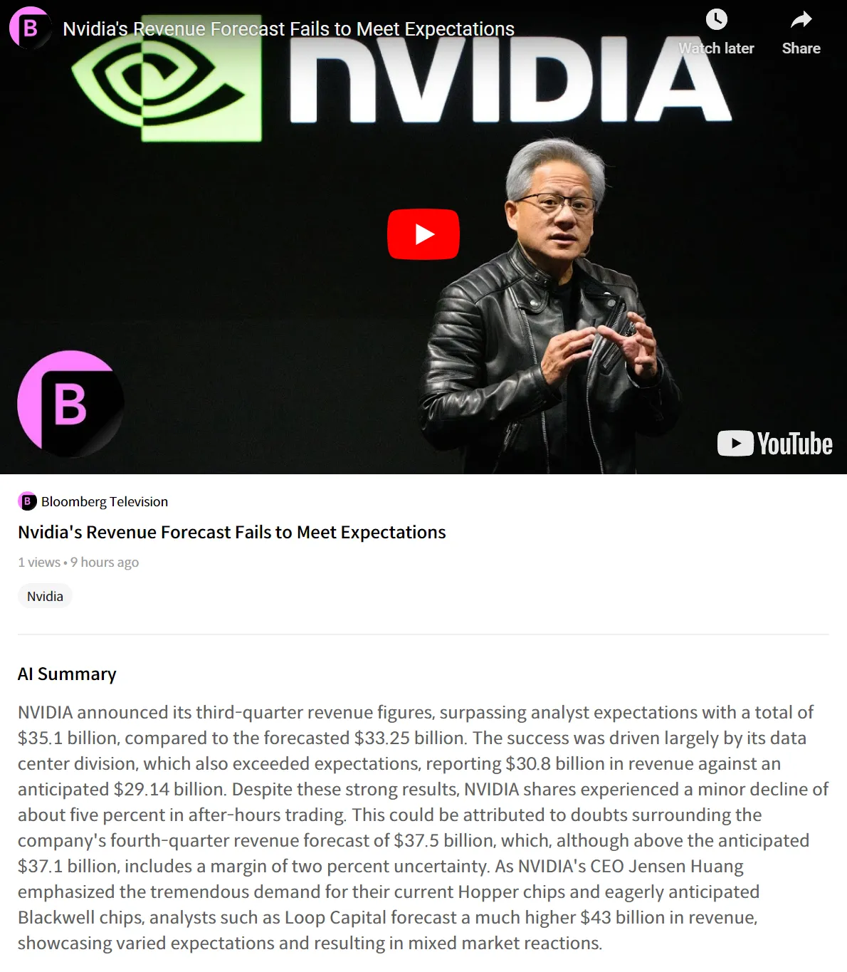 $NVIDIA (NVDA.US)$ Nvidia Failed to meet expectations for the revenue forecast. [Share Link: https://learntoearn.page.link/app_land] Visit our service to stay u...