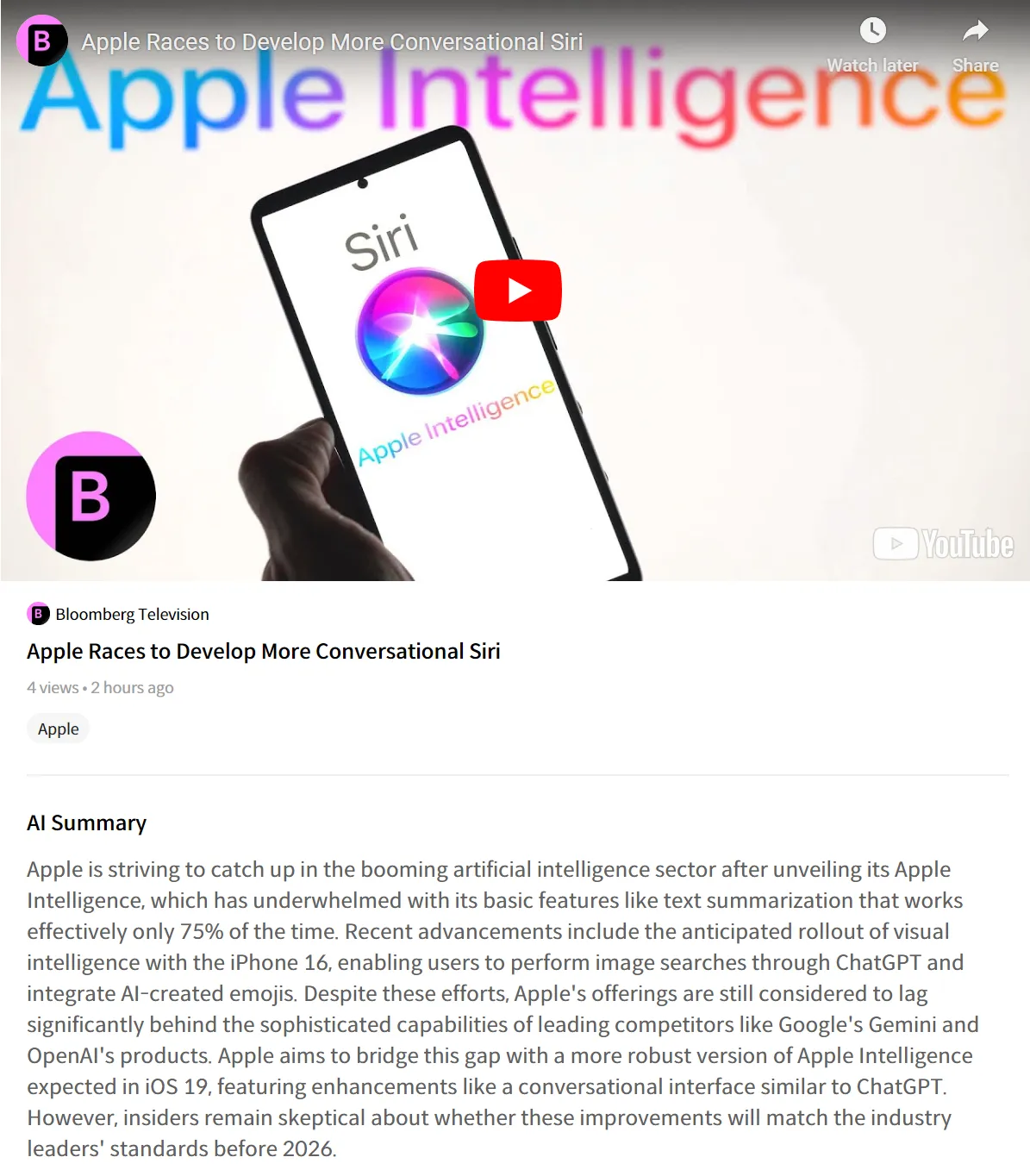 $Apple (AAPL.US)$ [Today’s News on AAPL!] Apple is racing to develop more conversational Siri! [Share Link: https://learntoearn.page.link/app_land] Visit our se...