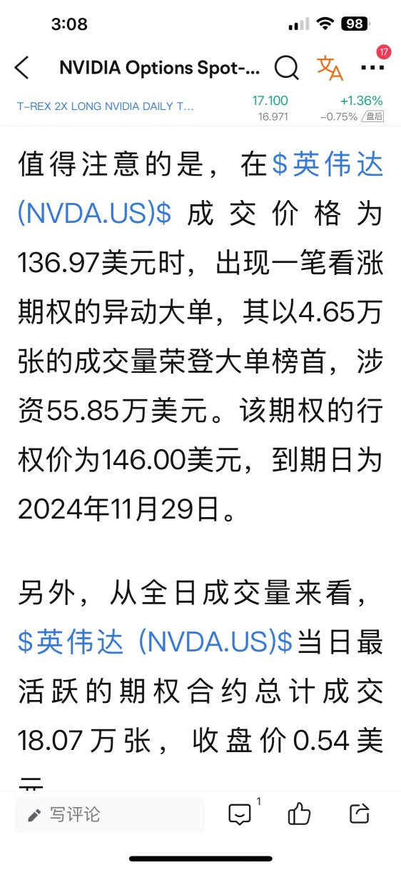 这么大的看涨$146 期权大单，同时11/29/2024 到期。