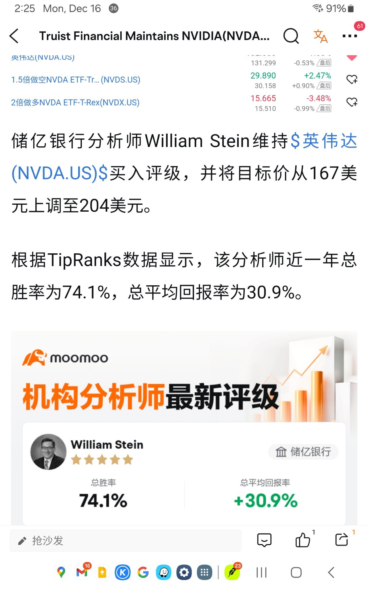 NVDA 股票高位回調10%了,估計在這個星期內應該反彈.