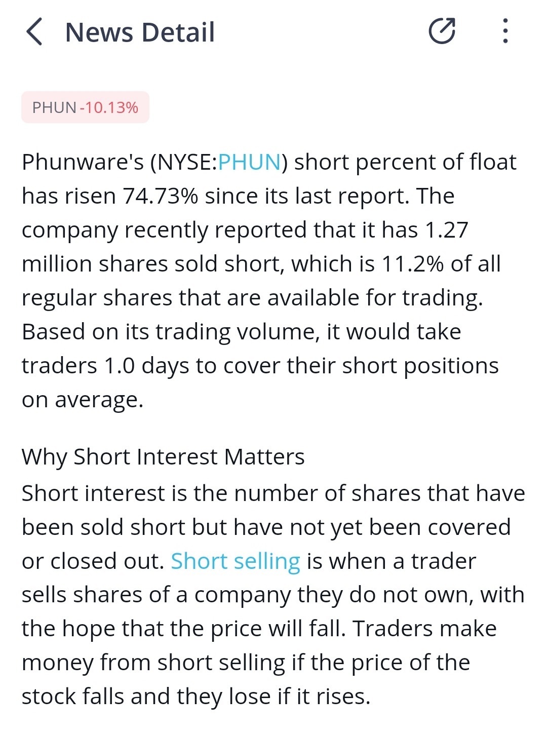 $Phunware (PHUN.US)$ shorte 只有一天的时间来覆盖