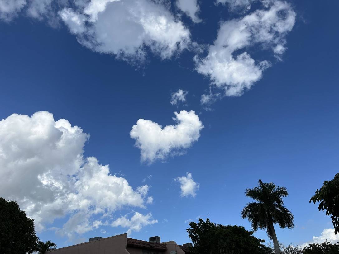 青い空と白い雲を見てください