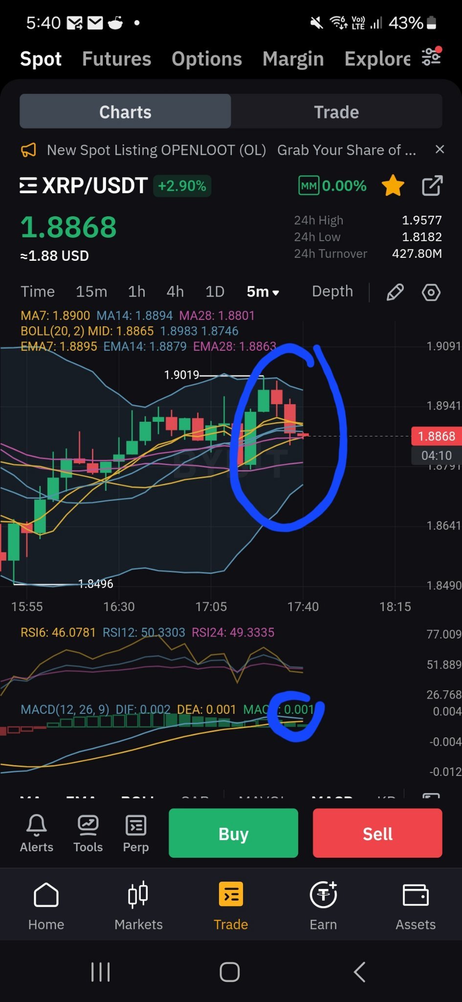 $XRP (XRP.CC)$ Bollinger Bands are suuuuuuper tight in the 15m chart. And we are about to get a golden cross on the MACD..  60mins just aired with Brad Garlingh...