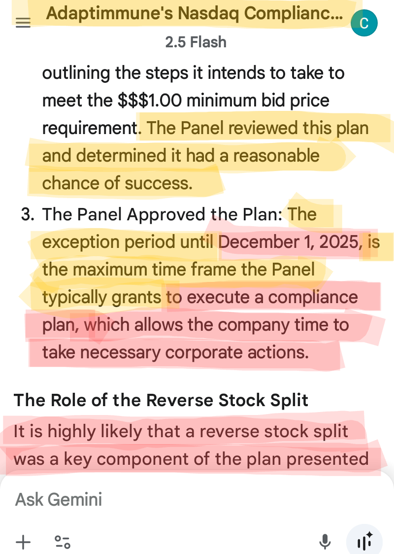 $Adaptimmune Therapeutics (ADAP.US)$   "EXPECT" "ANNOUNCEMENT" OF AN "EXTRAORDINARY GENERAL MEETING" TO "VOTE" ON "APPROVAL" OF A "REVERSE SPLIT"... THEY WERE "...