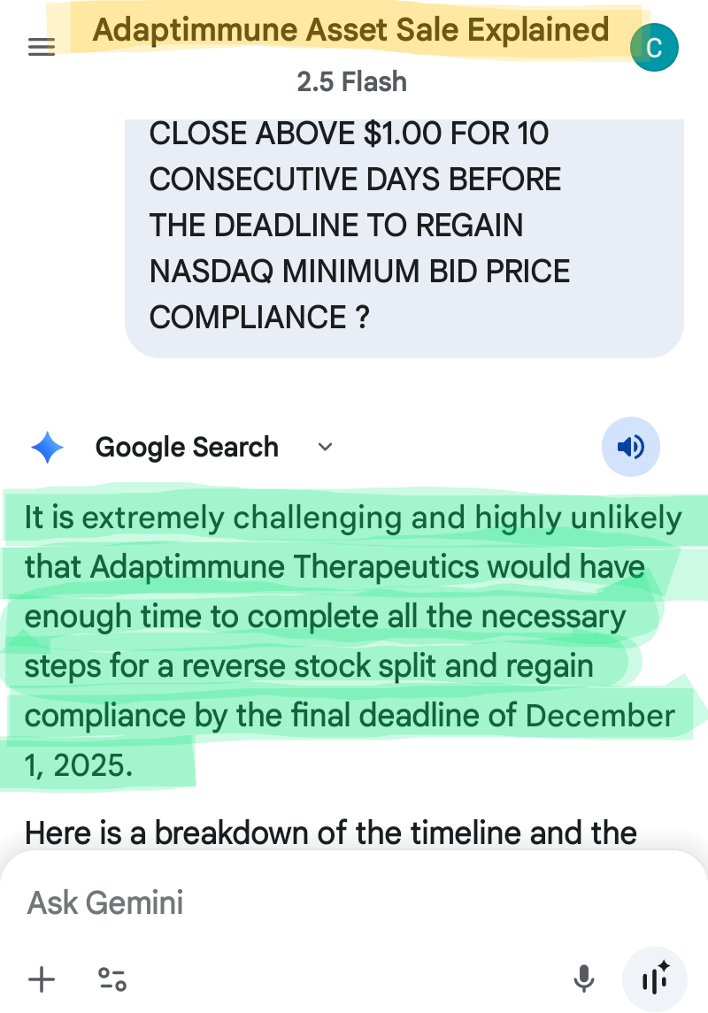 $Adaptimmune Therapeutics (ADAP.US)$    "ADAPTIMMUNE THERAPEUTICS" IS "NOT" 🚫 "GOING TO" "REVERSE SPLIT" TO "REGAIN" "NASDAQ MINIMUM BID PRICE COMPLIANCE" BY T...