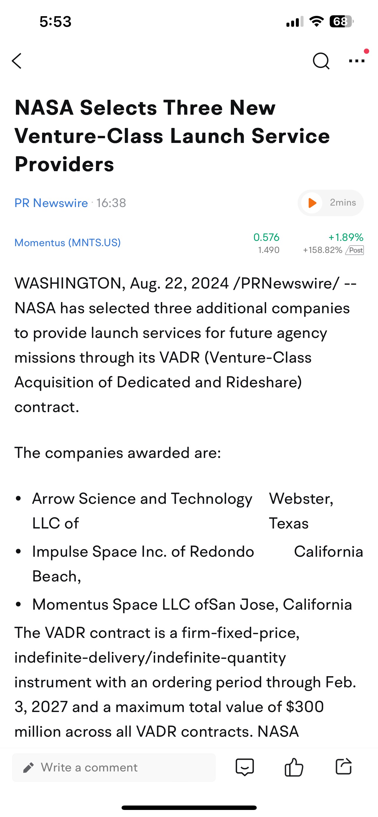 Mnts Stock