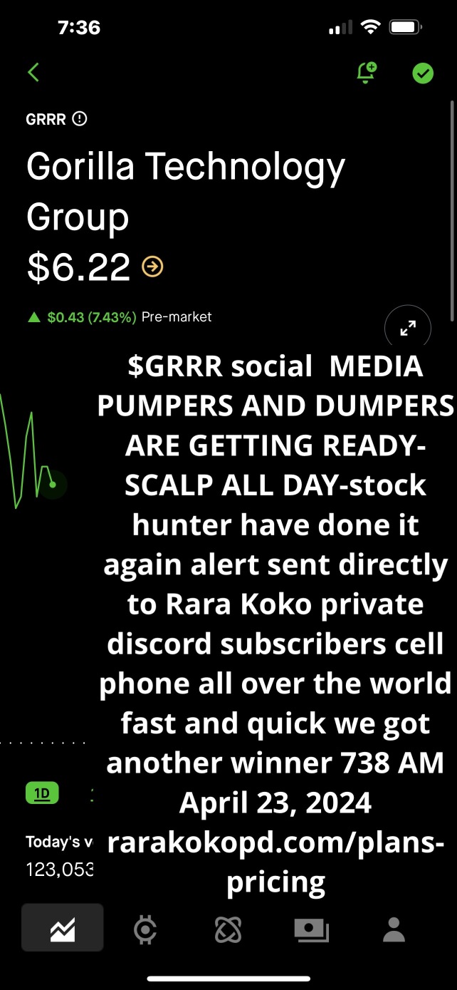 $GRRR social  MEDIA PUMPERS AND DUMPERS ARE GETTING READY-SCALP ALL DAY-stock hunter have done it again alert sent directly to Rara Koko private discord subscribers cell phone all over the world fast