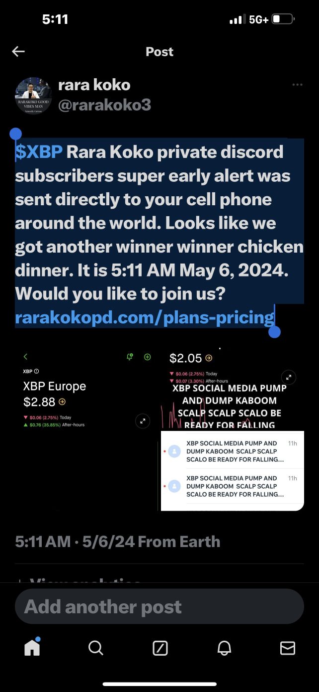 $XBP Rara Koko 私人 Discord 订阅者的超早期提醒已直接发送到你在世界各地的手机。看来我们又有赢家鸡肉晚餐了现在是 2024 年 5 月 6 日凌晨 5:11。W