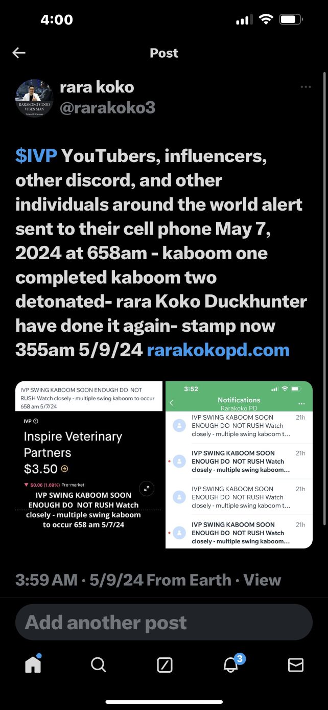 $IVP YouTubers, influencers, other discord, and other individuals around the world alert sent to their cell phone May 7, 2024 at 658am - kaboom one completed kaboom two detonated- rara Koko Duckhunter