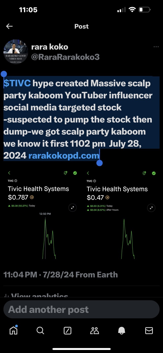 $TIVCのハイプが、巨大なスカルプパーティーのカブーンを作成しました。YouTuber、インフルエンサー、ソーシャルメディアの対象となる株式-株価を上げることが疑われ、その後にダンプすることが疑われています-私たちは最初にスカルプパーティーのカブーンを持っています。2024年7月28日、午後11時02分、arakokopd.comr