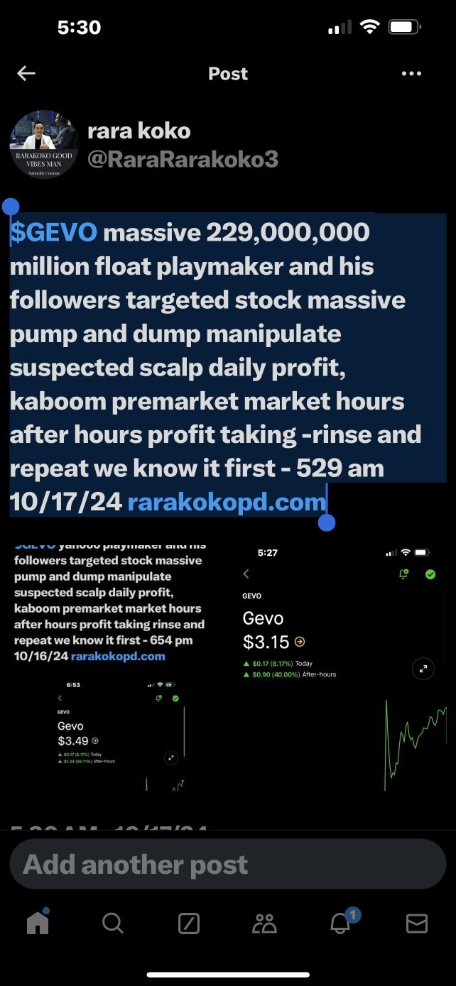 $GEVO massive 229,000,000 million float playmaker and his followers targeted stock massive pump and dump manipulate suspected scalp daily profit, kaboom premarket market hours after hours profit takin