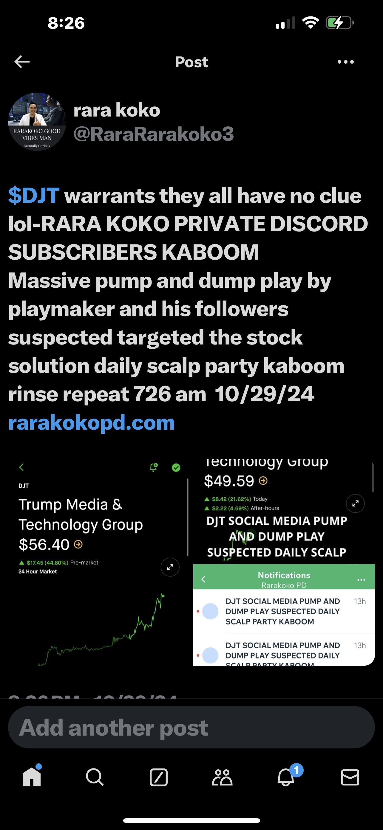 $DJt のワラント、彼ら全員が全く分からないlol-RARA KOKO PRIVATE DISCORD 登録者数 KABOOM大規模なポンピング＆ダンピングプレイメーカーと彼のフォロワーらが狙われた株式解決の日次スキャルピングパーティーか