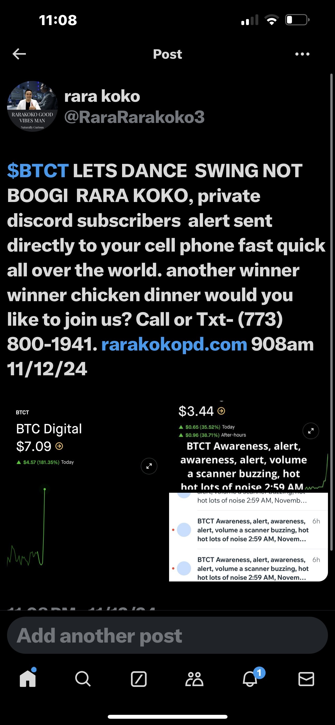 $BTCt LETS DANCE  SWING NOt BOOGI  RARA KOKO、プライベートディスコードの登録者へのアラートがあなたの携帯電話に直接送信され、世界中ですばやく全てのセクターに送信されます。別の勝者はチキンディナーの勝者、ご参加いただけますか。