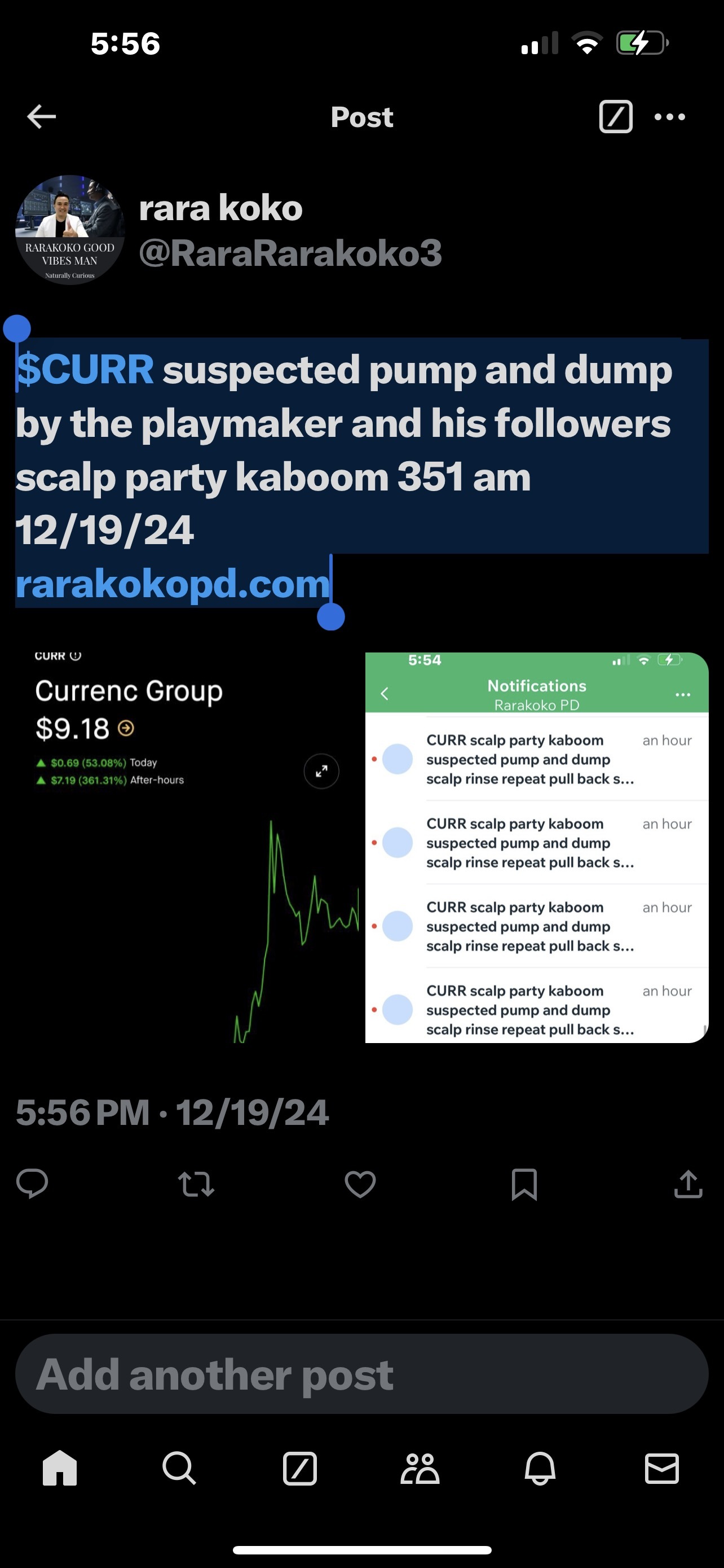 $CURR suspected pump and dump by the playmaker and his followers scalp party kaboom 351 am 12/19/24rarakokopd.com