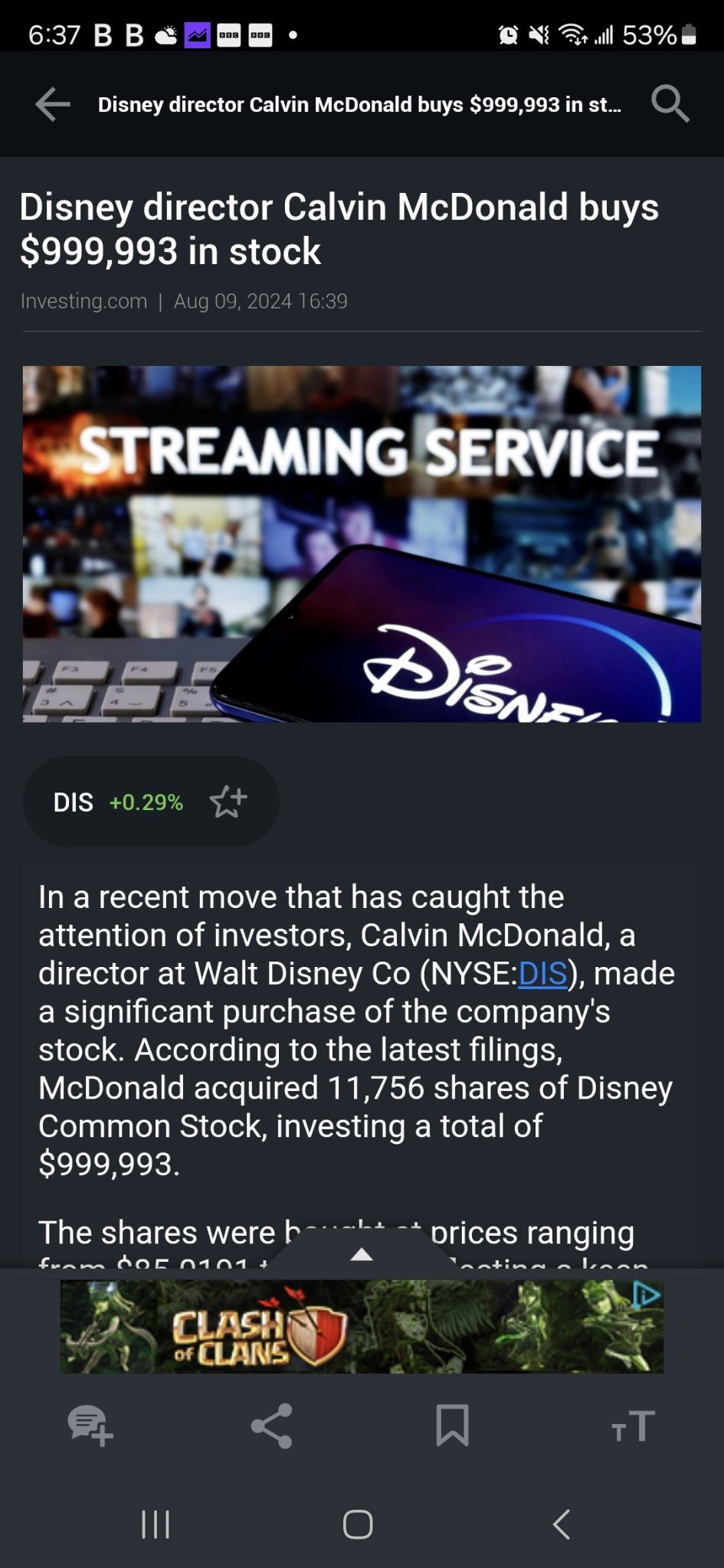 $ウォルト・ディズニー (DIS.US)$ $SPDR S&P 500 ETF (SPY.US)$ インサイダーは100万ドルの株式を追加します、ラララ