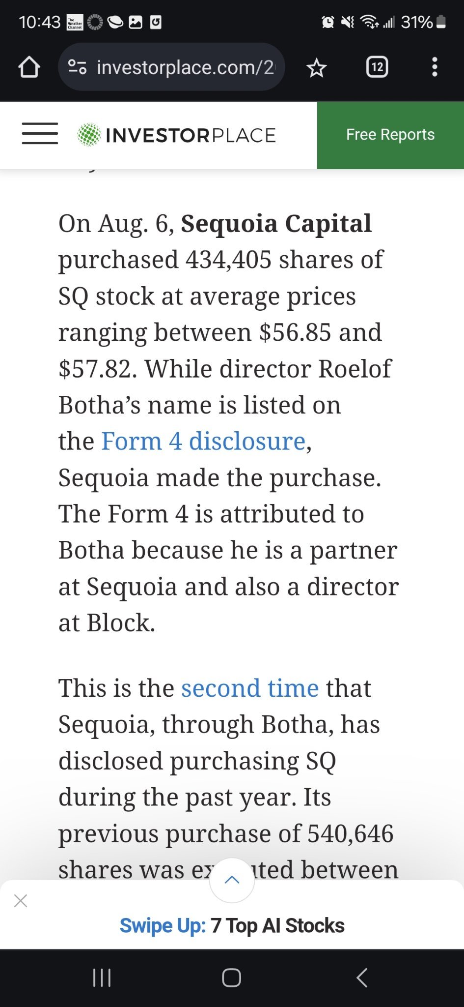 $Block (SQ.US)$ ppl keep posting profits I hope you're holding long cuz they invested 25 million.. Sequoia Capital, through director Roelof Botha, disclosed pur...