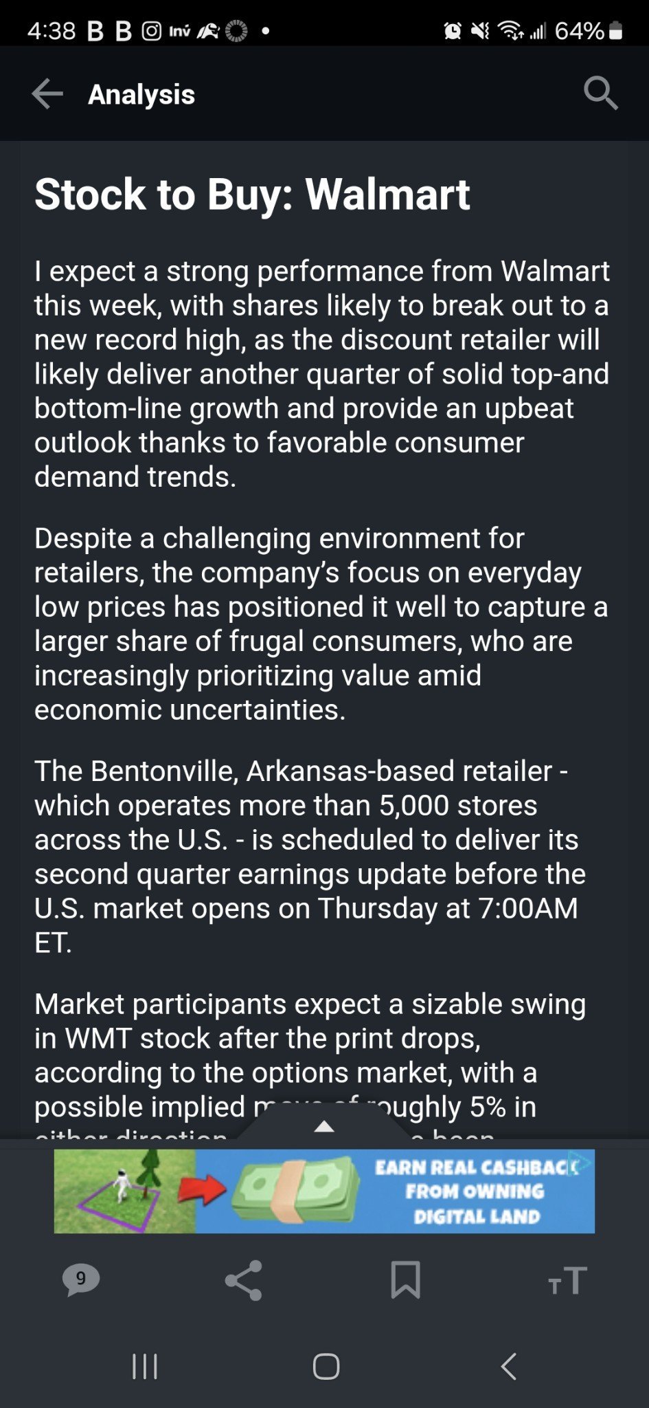 $Walmart (WMT.US)$ "1 Stock to Buy, 1 Stock to Sell This Week: Walmart, Deere"  http://www.investing.com/analysis/1-stock-to-buy-1-stock-to-sell-this-week-walma...