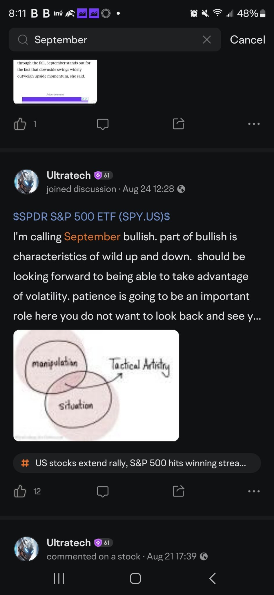 $SPDR S&P 500 ETF (SPY.US)$ back in August when everyone's saying September is a bearish month. booyah.