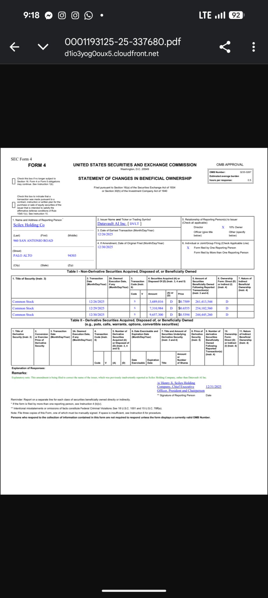 $Datavault AI (DVLT.US)$ 有人可以详细说明一下吗？这是好兆头还是坏兆头。如果scilex不想和我们在一起，他们不是可以卖掉所有股份吗？