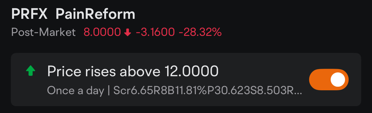 $PainReform (PRFX.US)$ Swing Trade Opportunity Summary key attributes Breakout ( Yes), Catalyst ( Yes), Good company ( Yes), Valid float ( Yes), Dollar break ( ...