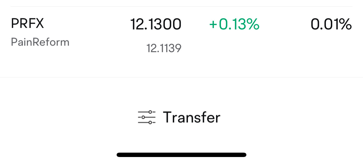 $PainReform (PRFX.US)$ 這個股票保持強勁的日內低點，儘管有點波動，我還持有。
