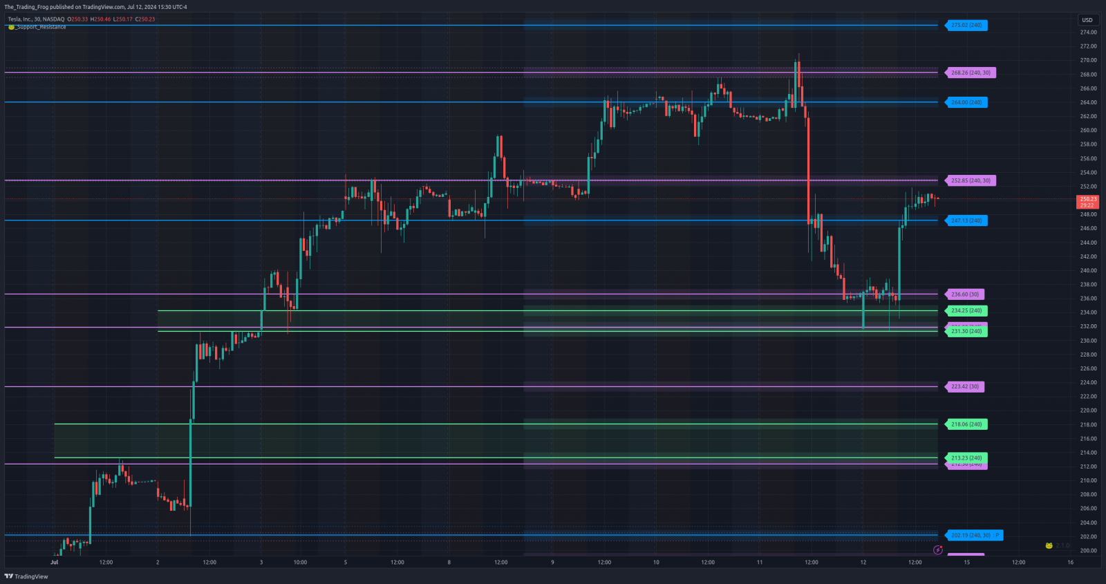 $ TSLA 支撐/阻力水平 