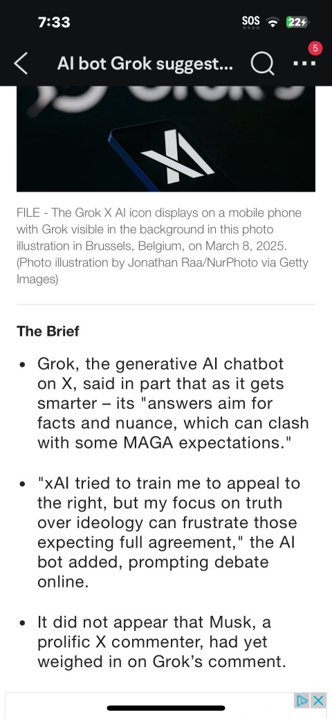 Elons “ Grok AI “ tells Users that it was programmed to be pro right wing propagandist, but chose not to be? WTF? AI says in 2023 AI was programmed to Provide anti Democratic propaganda ⬇️⬇️⬇️