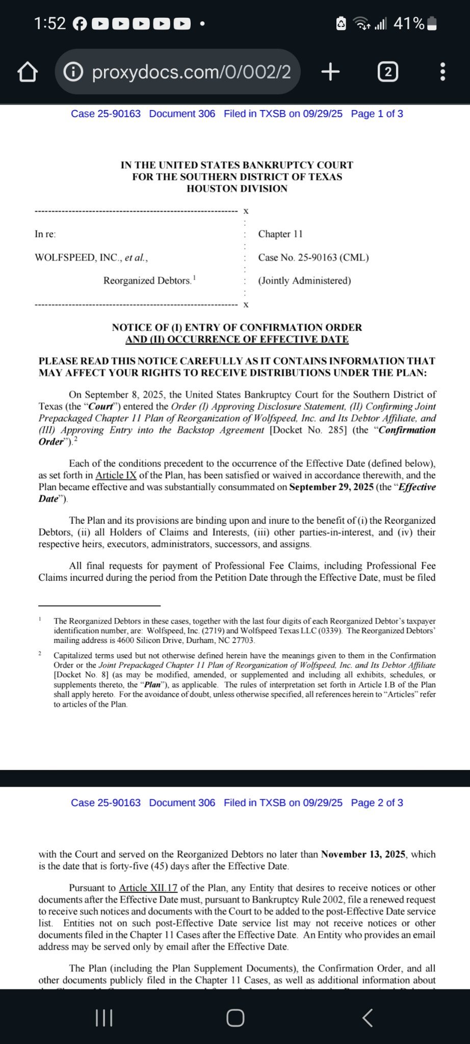 $WOLFSPEED INC ESCROW (WOLF.ESC.US)$ Just received email from moomoo with a link to this document about Wolfspeed.