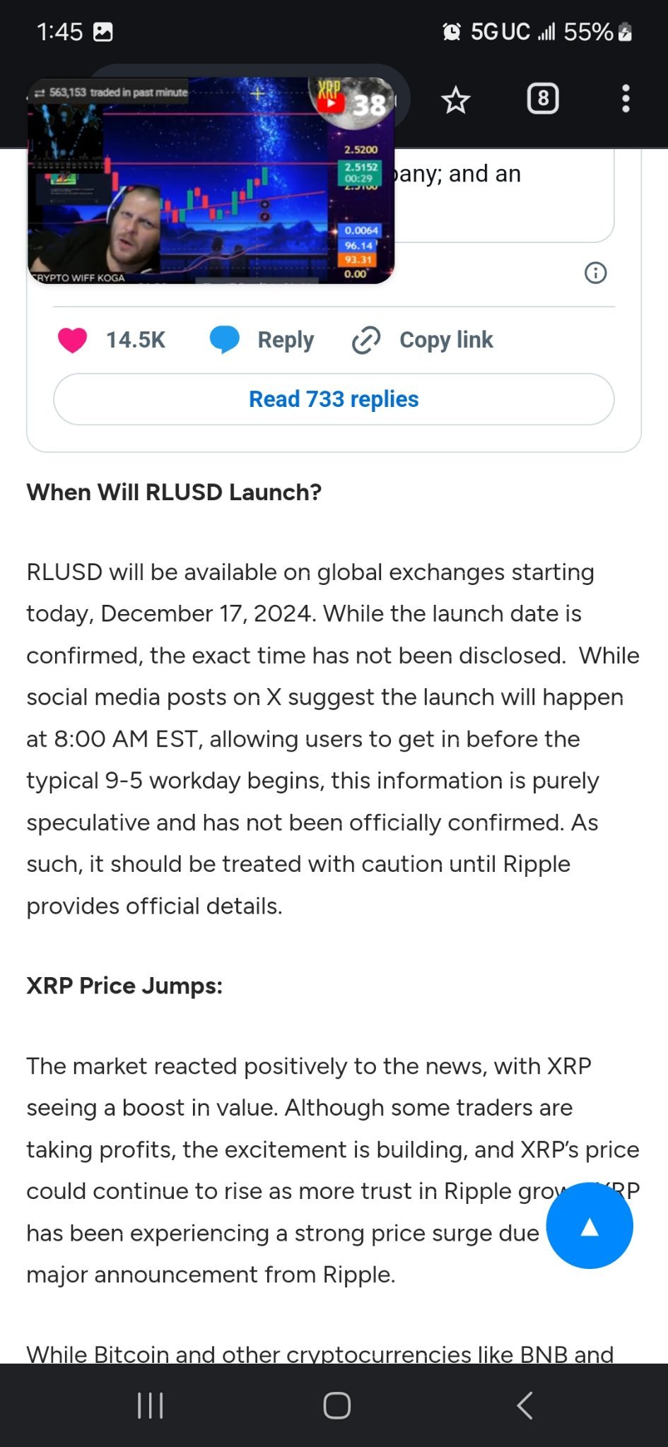 $XRP (XRP.CC)$[Share Link: Ripple's RLUSD Launch Date And Time Revealed: What To Expect Today?] LAUNCH AT 8AM EST